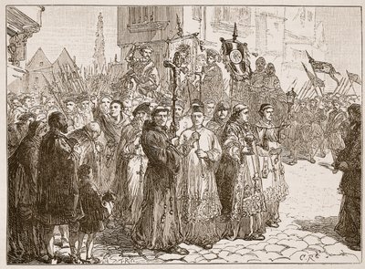 Le pèlerinage de grâce en 1536, illustration de Cassells Illustrated History of England - English School