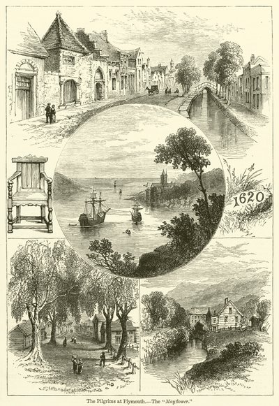 Les pèlerins à Plymouth, le "Mayflower" - English School
