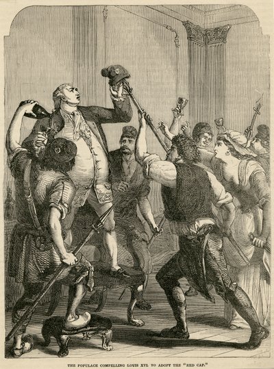 Le Peuple obligeant Louis XVI à adopter le bonnet rouge, 1792 - English School