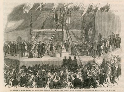 Le Prince de Galles posant la première pierre des nouveaux bâtiments de la British and Foreign Bible Society - English School
