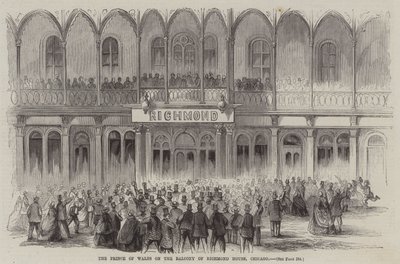 Le Prince de Galles sur le balcon de Richmond House, Chicago (gravure) - English School