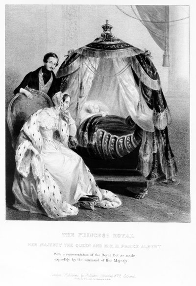 La Princesse Royale, Sa Majesté la Reine et SAR le Prince Albert, avec le berceau royal, vers 1840 - English School