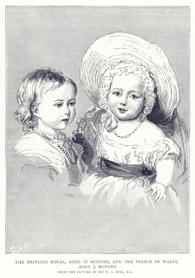 La Princesse Royale, âgée de 17 mois, et le Prince de Galles, âgé de 5 mois - English School