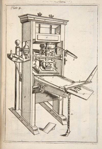 La presse à imprimer, pub. gravure - English School