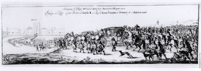 La procession de Charles II (1630-85) et de sa nouvelle reine, Catherine de Bragance (1638-1705) de Portsmouth à Hampton Court, 1662 - English School