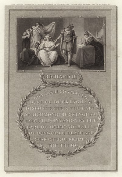 La reine douairière se mettant, avec ses filles, sous la protection de Richard III - English School