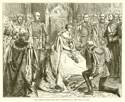 La reine tenant la première investiture de l