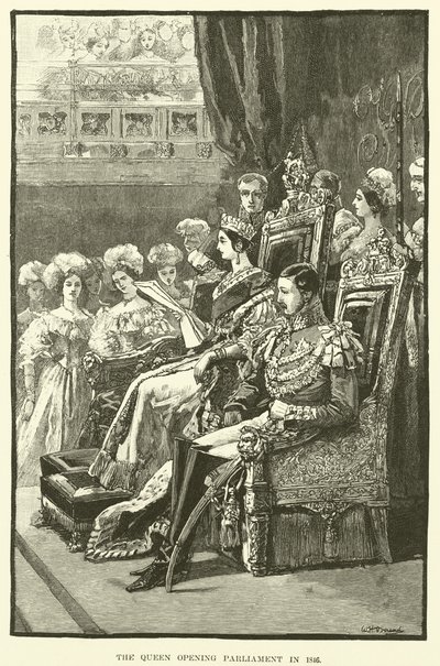 La reine ouvrant le Parlement en 1846 (gravure) - English School
