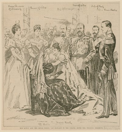 La Reine et la mariée royale, un incident dans la chapelle après la cérémonie de mariage, 23 juillet 1896 - English School