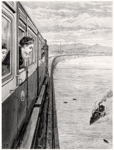Le retour de la reine des Highlands; Sa Majesté traversant le pont de Tay, Dundee - English School