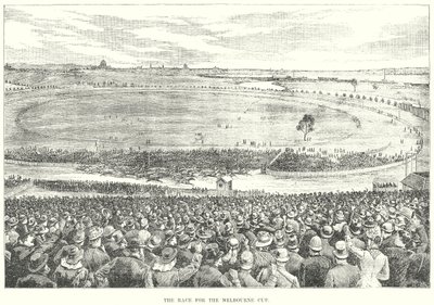 La course pour la Melbourne Cup (gravure) - English School