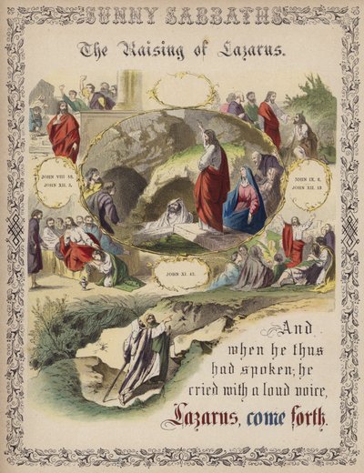 La Résurrection de Lazare (gravure en couleur) - English School
