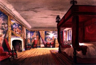 La Chambre Rouge, Maison Cotehele, vers 1830-40 (lithographie en couleur) - English School