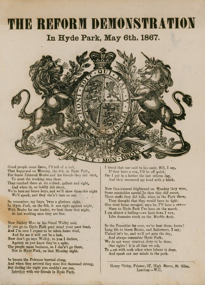 La manifestation pour la réforme à Hyde Park, 6 mai 1867 - English School