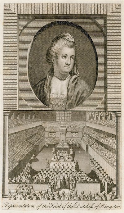 La représentation du procès de la Duchesse de Kingston à Westminster Hall - English School