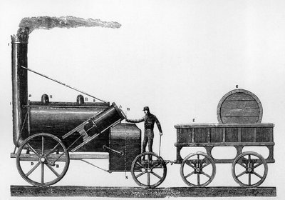 La Rocket, locomotive à vapeur conçue et construite par George et Robert Stephenson en 1829 pour le chemin de fer Liverpool-Manchester - English School