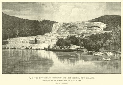 Les terrasses et sources chaudes de Rotomahana, Nouvelle-Zélande, détruites par un tremblement de terre le 10 juin 1886 - English School