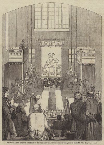 Le consentement royal donné par commission au nouveau projet de loi sur le maïs, à la Chambre des Lords, vendredi 26 juin 1846 - English School