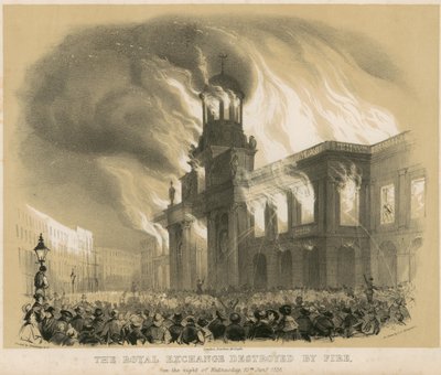 Le Royal Exchange, Londres, détruit par le feu dans la nuit du 10 janvier 1838 - English School