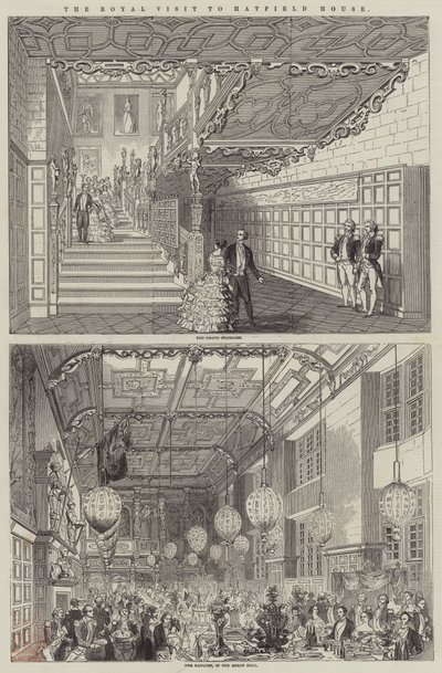 La Visite royale à Hatfield House (gravure) - English School