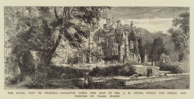 La visite royale à Swansea, Singleton Abbey, la résidence de Mme J H Vivian, où le prince et la princesse de Galles ont séjourné (gravure) - English School