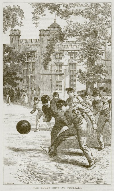 Les garçons de Rugby au football, illustration de The Boys Own Volume, vers 1860 - English School