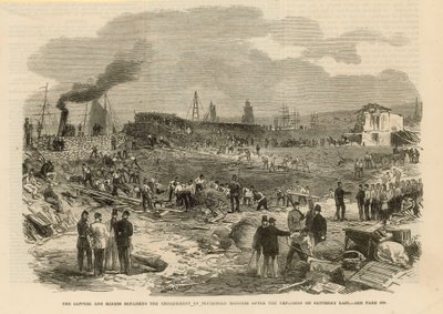 Les sapeurs et mineurs réparant la digue des marais de Plumstead - English School