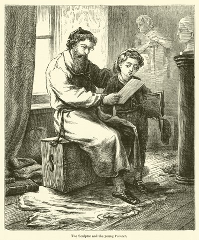 Le sculpteur et le jeune peintre - English School