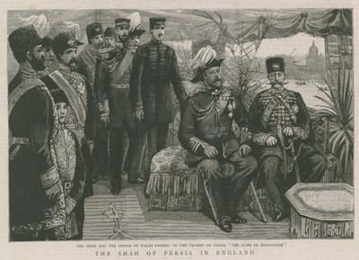 Le Shah et le Prince de Galles remontant la Tamise à bord du Duke of Edinburgh - English School