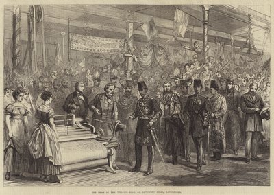Le Shah dans la salle de tissage des moulins de Haworth, Manchester - English School