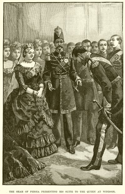 Le Shah de Perse présentant sa suite à la reine à Windsor - English School