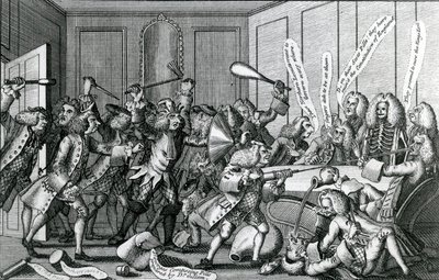 Le siège du château de Warwick, ou la bataille entre les compagnons et les licenciés, 1768 - English School