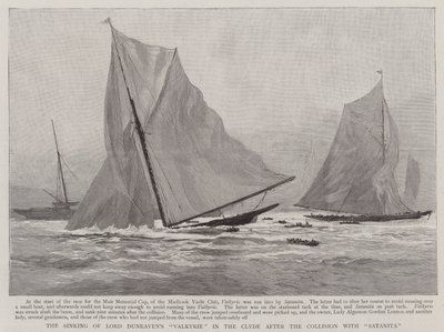 Le naufrage du "Valkyrie" de Lord Dunraven dans la Clyde après la collision avec le "Satanita" (gravure) - English School