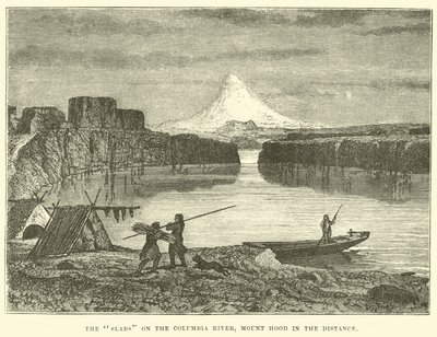 Les dalles sur le fleuve Columbia, Mont Hood au loin - English School