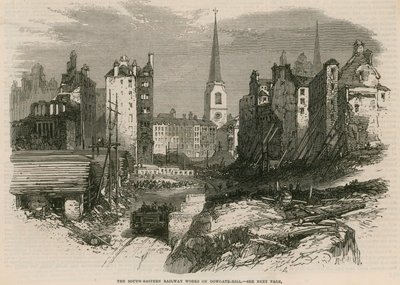 Les travaux du chemin de fer du Sud-Est sur Dowgate Hill, Londres - English School