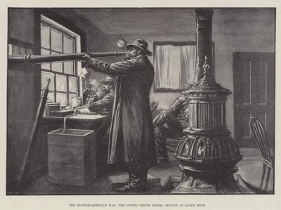 La guerre hispano-américaine, la station de signalisation des États-Unis à Sandy Hook (lithographie) - English School