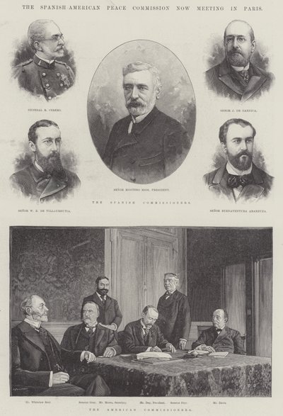 La commission de paix hispano-américaine se réunissant actuellement à Paris (gravure) - English School