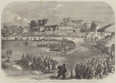 La réunion de printemps à Yokohama, course des officiers japonais, le départ - English School