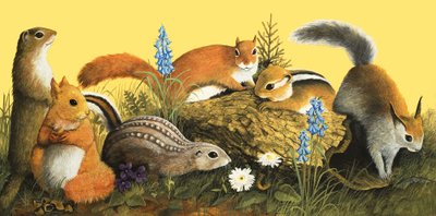 La famille écureuil, illustration de "Il était une fois" (gouache sur papier) - English School