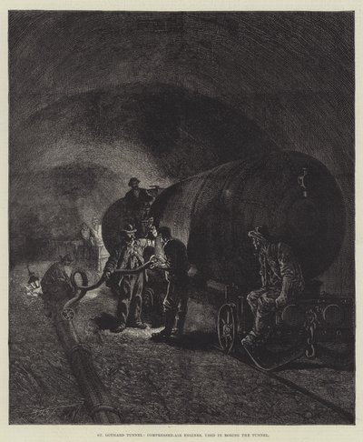 Le tunnel du Saint-Gothard (gravure) - English School