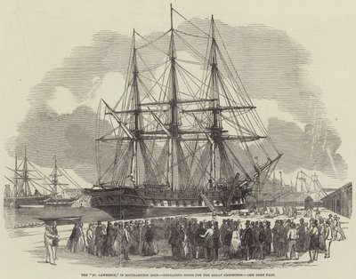 Le "St Lawrence" dans le port de Southampton, déchargeant des marchandises pour la Grande Exposition (gravure) - English School