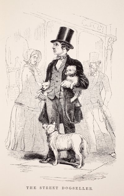 Le vendeur de chiens de rue, illustration de London Labour and London Poor par Henry Mayhew, pub. 1862 - English School