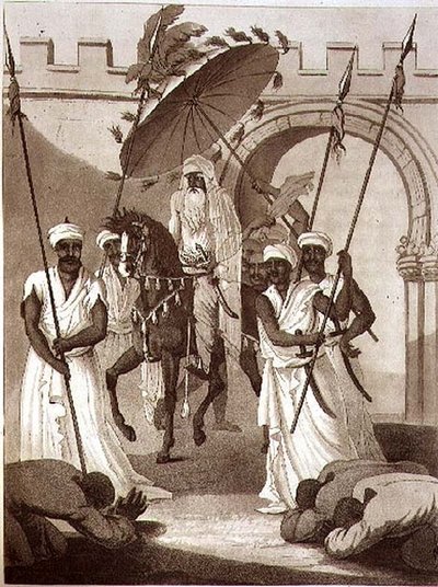 Le Sultan du Maroc sortant pour donner audience, pub. par Henry Colburn - English School