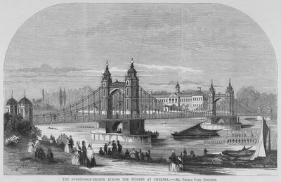 Le pont suspendu sur la Tamise à Chelsea (gravure) - English School