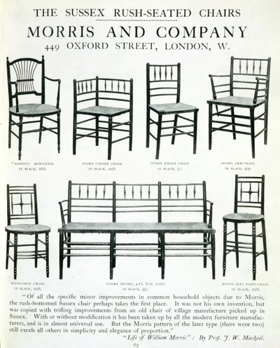 Les chaises à siège en jonc du Sussex, fabriquées par Morris and Company - English School