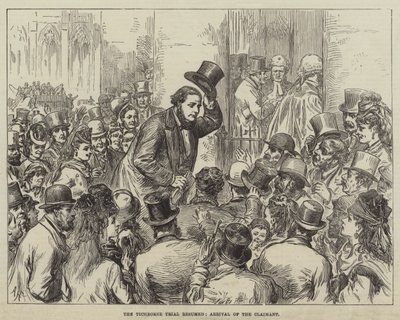 Le procès Tichborne repris, arrivée du demandeur (gravure) - English School