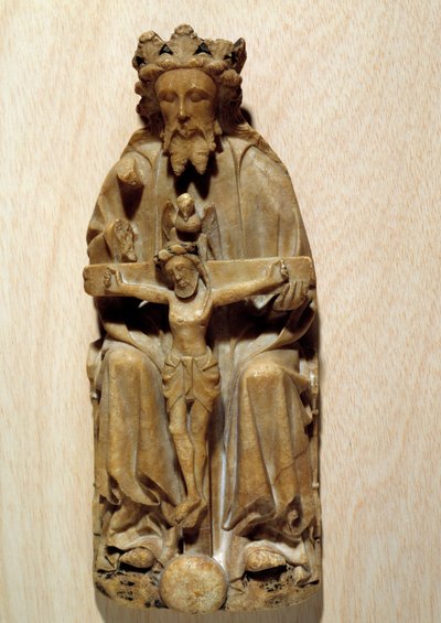 La Trinité Dieu tentant son fils Jésus sur la croix. Sculpture en albâtre de l