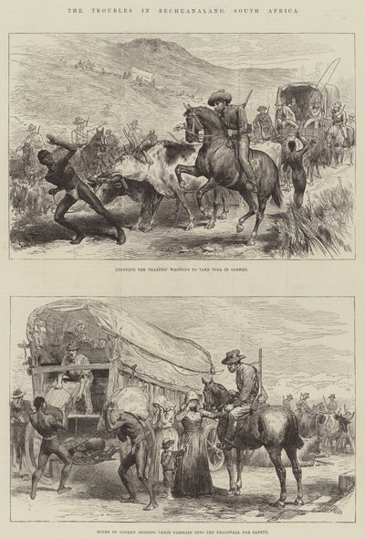 Les troubles au Bechuanaland, Afrique du Sud (gravure) - English School