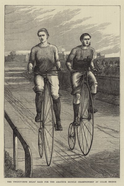 La course de vingt-cinq miles pour le championnat amateur de vélo à Lillie Bridge (gravure) - English School