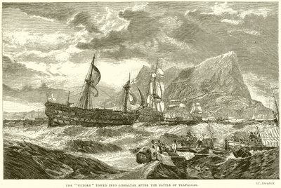 La Victoire remorquée à Gibraltar après la bataille de Trafalgar - English School
